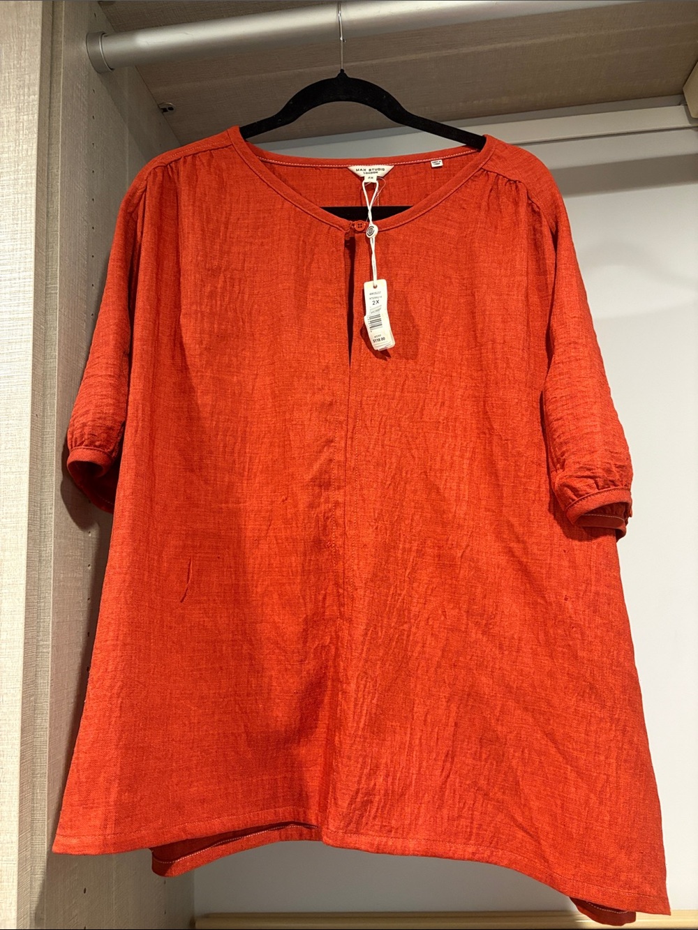 Max Studio Women's Orange Short-Sleeve Linen Tunic